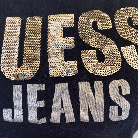 5/$25 Black Guess Jeans Sequin Logo Top - Picture 3 of 7